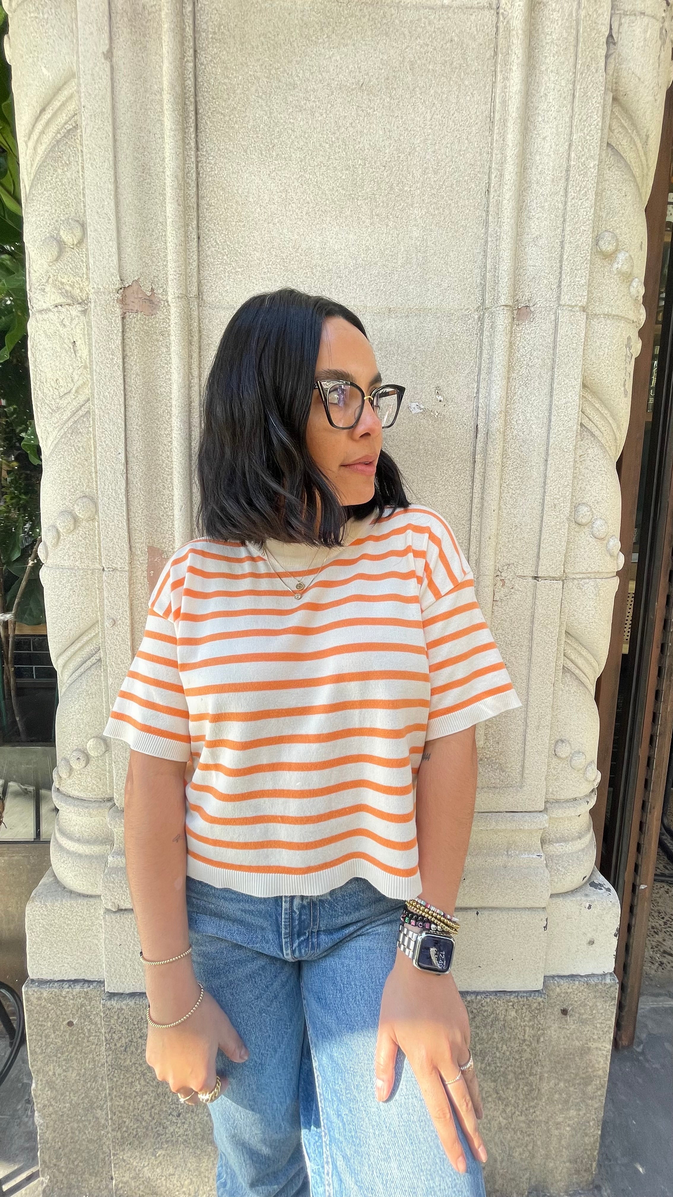 Cool Creamsicle Striped Crewneck