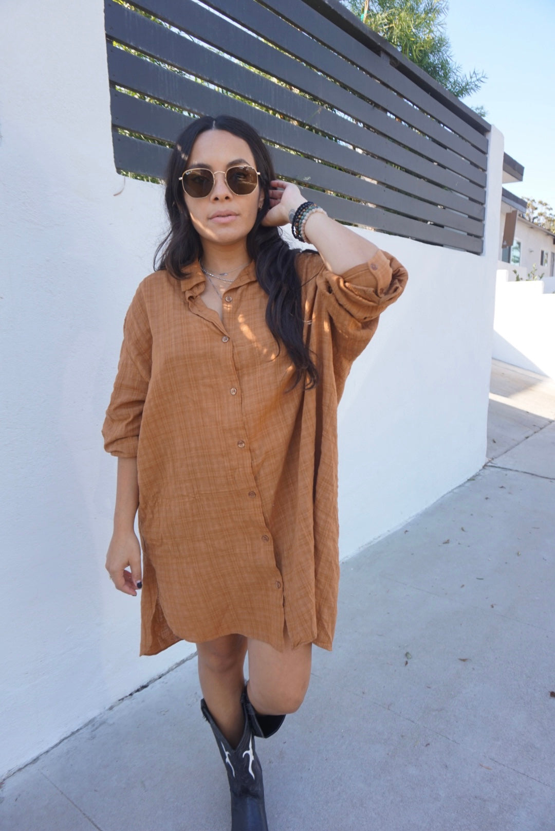 Caramel Linen Button-down Shirt